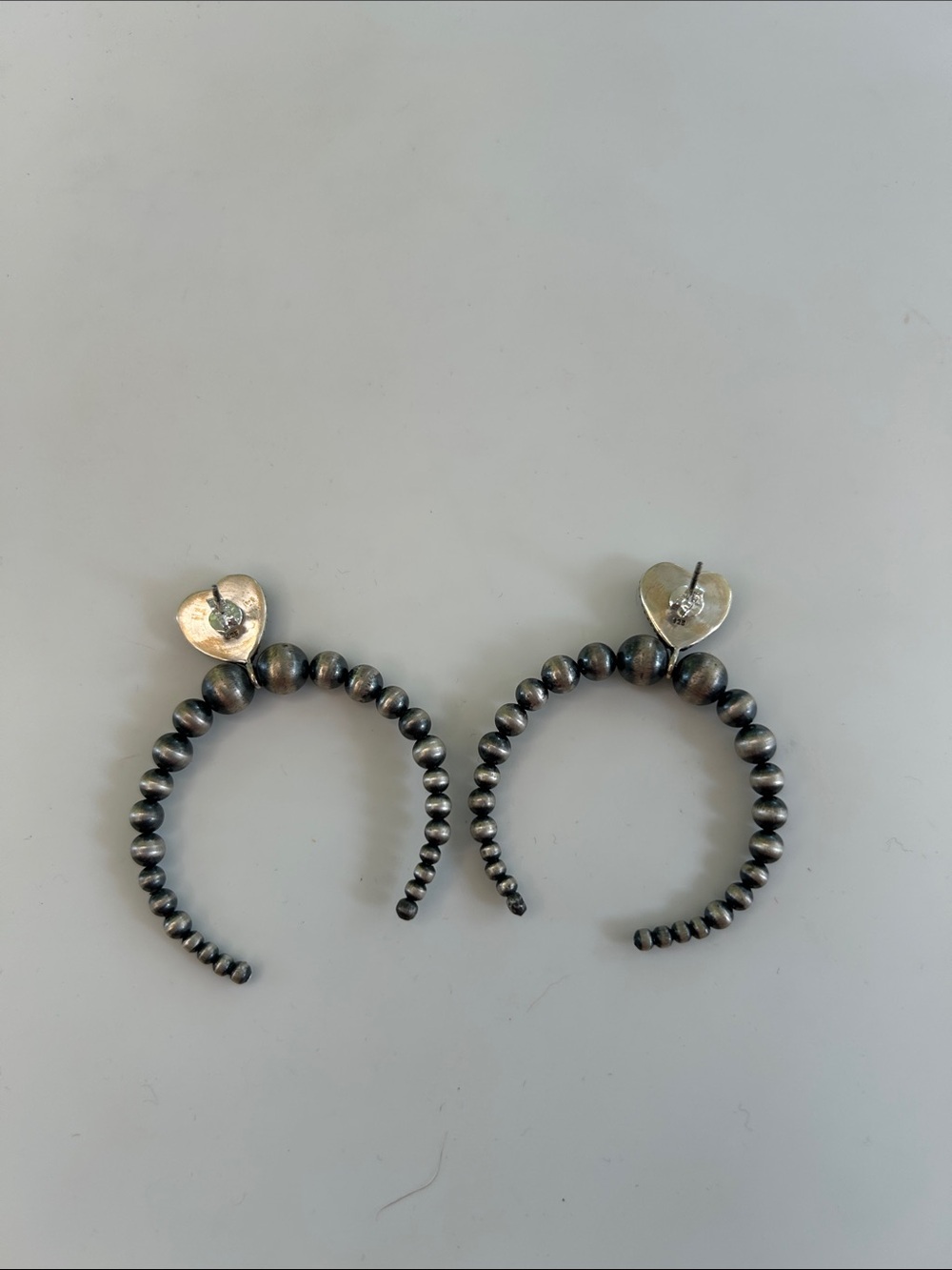 Sterling Silver Purple Mojave Turquoise Heart & Southwest Pearl Drop Earrings - Picture 3 of 7